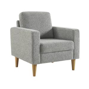 Fauteuil bois d'hévéa et tissu chenille gris clair