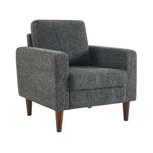 Fauteuil bois d'hévéa et tissu chenille gris foncé
