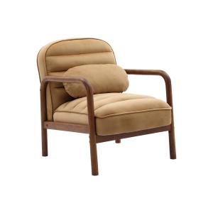 Fauteuil bois d'hévéa teinté noyer velours cappuccino