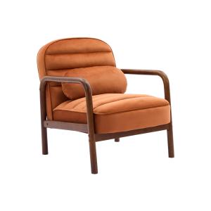 Fauteuil bois hévéa teinté noyer velours terracotta