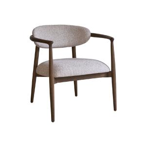 Fauteuil bois massif et tissu texturé beige chiné