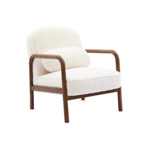 Fauteuil bois teinté noyer clair et fausse fourrure