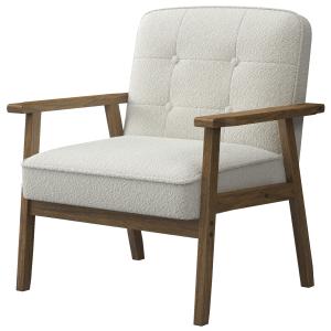 Fauteuil bouclette Blanc Cassé et pieds bois teinté noyer