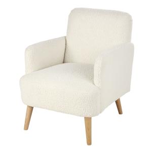 Fauteuil bouclettes blanches et pieds en bois de hêtre