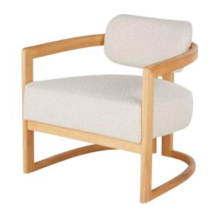 Fauteuil bouclettes écrues et bois d'hévéa