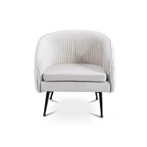 Fauteuil cabriolet en velours plissé beige pieds en métal n…