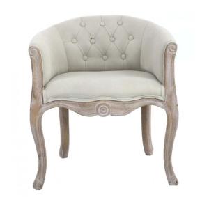 Fauteuil capitonné en bois blanchi et polyester beige