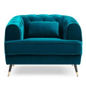 Fauteuil capitonné style boudoir glams velours bleu canard