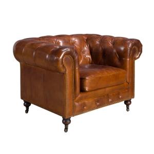Fauteuil Chester en cuir brun cognac