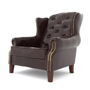 Fauteuil Chesterfield à oreilles en cuir végan, marron