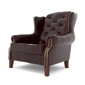 Fauteuil Chesterfield à oreilles en cuir végan, marron roug…