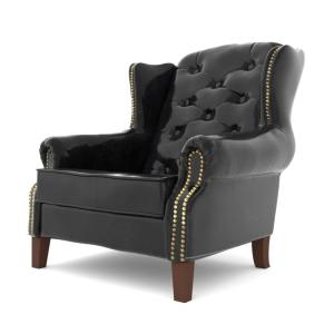 Fauteuil Chesterfield à oreilles en cuir végan, noir
