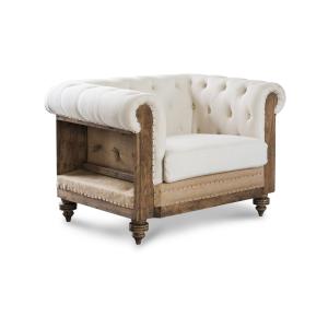 Fauteuil chesterfield en lin beige