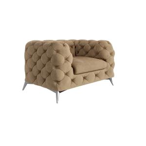 Fauteuil Chesterfield en velours avec pieds en métal argent…