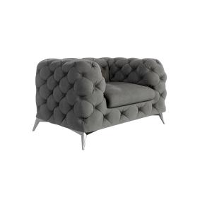 Fauteuil Chesterfield en velours avec pieds en métal argent…
