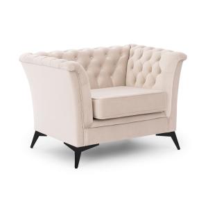 Fauteuil Chesterfield en velours beige avec pieds noirs