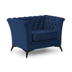 Fauteuil Chesterfield en velours bleu avec pieds noirs