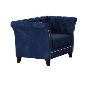 Fauteuil Chesterfield en velours, bleu marine