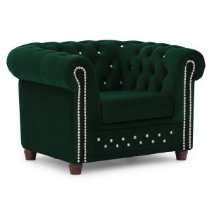 Fauteuil Chesterfield en velours bouteille verte