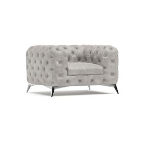 Fauteuil Chesterfield en velours gris avec pieds argentés