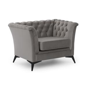 Fauteuil Chesterfield en velours gris avec pieds noirs