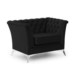 Fauteuil Chesterfield en velours noir avec pieds chromés