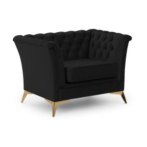 Fauteuil Chesterfield en velours noir avec pieds dorés