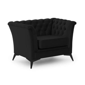 Fauteuil Chesterfield en velours noir avec pieds noirs