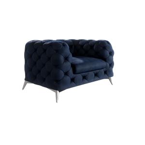Fauteuil Chesterfield en velours, pieds en métal argenté, b…