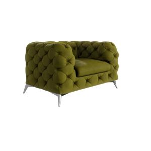 Fauteuil Chesterfield en velours, pieds en métal argenté, o…