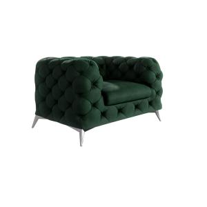 Fauteuil Chesterfield en velours, pieds en métal argenté, v…