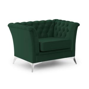 Fauteuil Chesterfield en velours vert avec pieds chromés