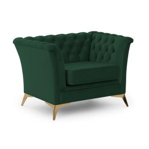 Fauteuil Chesterfield en velours vert avec pieds dorés