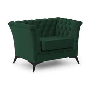 Fauteuil Chesterfield en velours vert avec pieds noirs