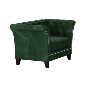 Fauteuil Chesterfield en velours, vert bouteille