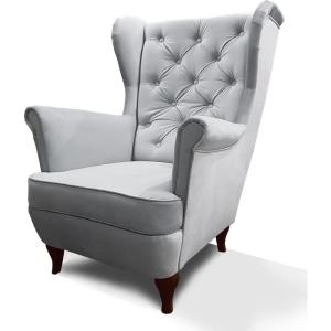 Fauteuil Chesterfield gris clair avec pieds en bois
