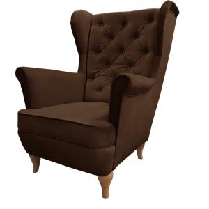 Fauteuil Chesterfield marron avec pieds en bois