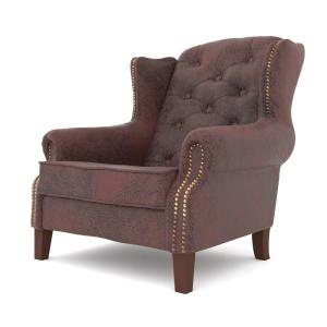 Fauteuil Chesterfield style vintage à oreilles en microfibr…