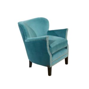 Fauteuil club clouté en pin et velours clouté bleu arctique…