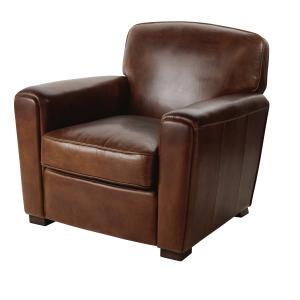 Fauteuil club en cuir marron effet vieilli