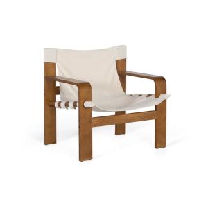 Fauteuil contemporain en bois de caoutchouc avec tissu beige