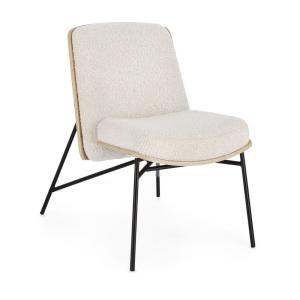 Fauteuil contemporain en bois et tissu bouclette blanc ivoi…