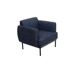 Fauteuil contemporain en tissu bleu et pieds en métal noir