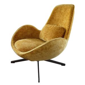 Fauteuil contemporain rotatif en velours moutarde