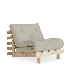 Fauteuil convertible 90x200cm en bois naturel et tissu - Lin