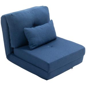 Fauteuil convertible dossier réglable tissu lin bleu foncé