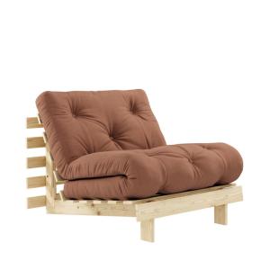 Fauteuil convertible en bois naturel et tissu - Marron argi…