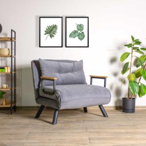 Fauteuil convertible métal noir et tissu gris