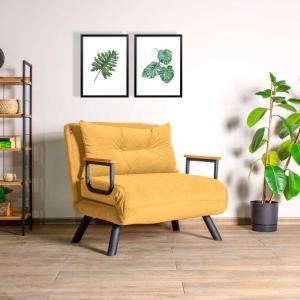 Fauteuil convertible métal noir et tissu jaune