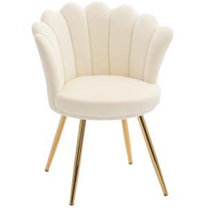 Fauteuil coquillage pieds métal doré velours beige
